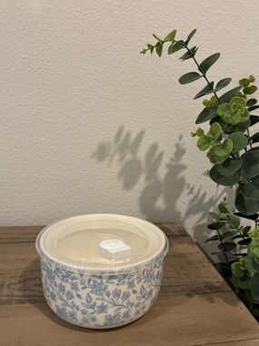 Blue Toile Print Storage Bowl, Large.